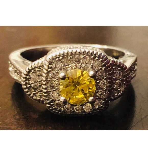 New Lab-Created Yellow Citrine CZ Silver Ring 6 - Picture 8 of 8